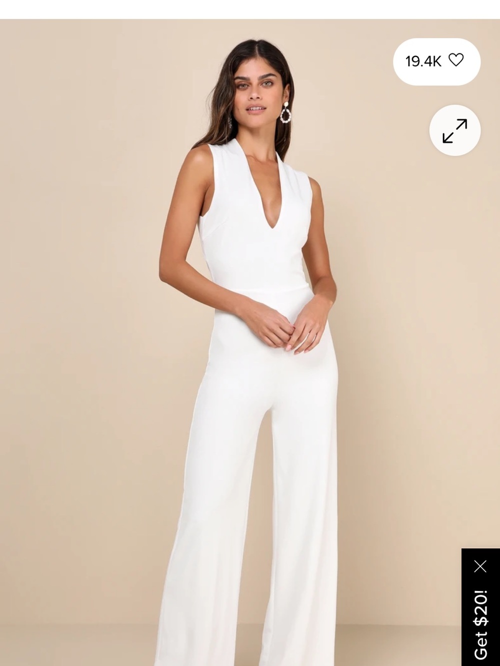 Lulu's White Sleeveless V-Neck Wide-Leg Jumpsuit